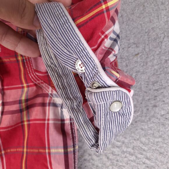Swiss Cross Shirt Mens Medium Red Plaid Button Down New York Short Sleeve Preppy - Picture 6 of 16